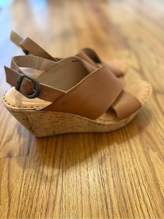 Born Shoes - Born Tan Leather Cork Wedge Sandals